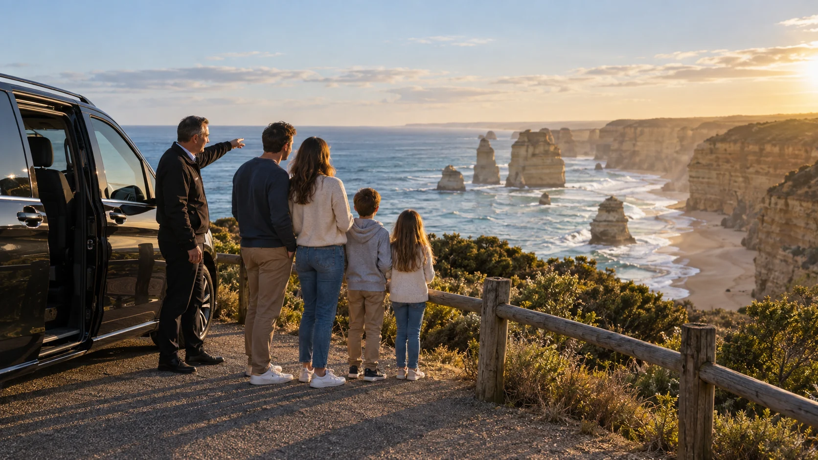 Family enjoying a private chauffeured Great Ocean Road tour
